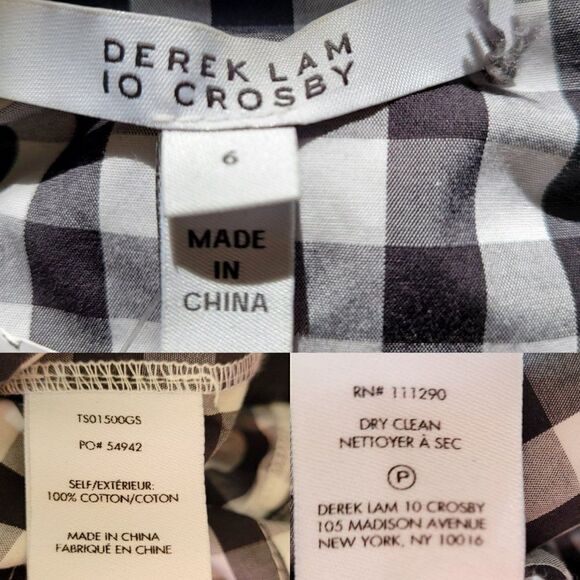 DEREK LAM 10 CROSBY Satina Sleeveless Shirtdress Picnic Plaid Pinup Black Sz 6 - Picture 4 of 12